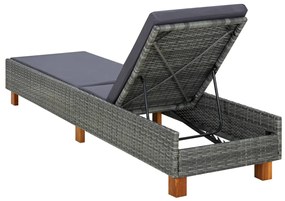 Lettino prendisole con cuscino in polyrattan grigio