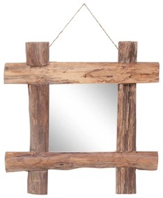 Specchio Con Tronchi Naturale 50x50 Cm İn Teak Di Recupero /