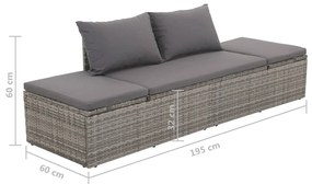 Lettino da Giardino Grigio 195x60 cm in Polyrattan