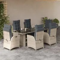 Set da Pranzo da Giardino 7 pz Cuscini Polyrattan Grigio Chiaro 3213362