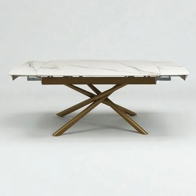 Tavolo da pranzo allungabile Veral 160-240x90 cm marmo bianco e gambe oro