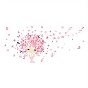 1 PACK, rosa carino Flower Baby Mermaid per Kids Girl Bedroom Sticker De The Wall Home Decal Decor Cardboard Mural Children Decoration De The Room.