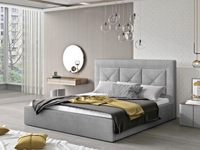 Letto matrimoniale con box contenitore Lione - 160 x 200 cm , Tessuto grigio