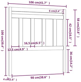 Testiera per Letto Bianca 106x4x100cm in Legno Massello di Pino