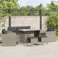 Set Divano da Giardino 6pz con Cuscini Grigio Chiaro Polyrattan 3213554