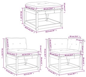 Set Divani Giardino 5 pz con Cuscini in Legno Massello di Pino