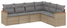 Set divano da giardino 6 pz con cuscini beige in polyrattan