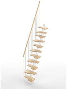 Scala a rampa passo giapponese Bria IRIS, larghezza 60 cm, struttura in acciaio bianco, gradini in legno faggio, colore faggio