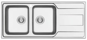 Lavello integrato 2 vasche con gocciolatoio a sinistra DELINIA Basalt R50 inox L 50 x L 116 cm argento