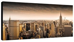 Stampa su tela Alba sullo skyline di New York, seppia 140 x 70 cm