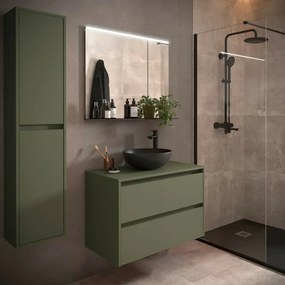 Colonna bagno sospesa 140 cm verde satinato ripiani regolabili Gaya