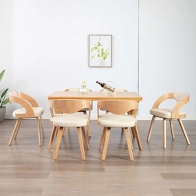 Sedie Da Pranzo 6 Pz Crema İn Legno Piegato E Similpelle /