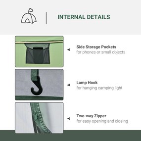 Tenda da Campeggio Pop Up 4-5 Persone 263,5x220x123 cm con Porte e Finestre Verde e Grigio...