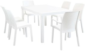 CALIGOLA - set tavolo in resina effetto rattan cm 150 x 90 x 74 h con 4 sedie e 2 poltrone Alma