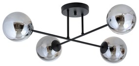 Plafoniera Moderna Morrigan 4 Luci In Acciao Nero E Sfere In Vetro Fumè