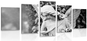 Quadri 5 pezzi – Statua d'angelo in bianco e nero