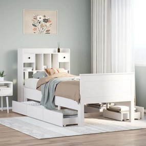 Letto Con Libreria Senza Materasso 75x190 Cm İn Legno Pino /