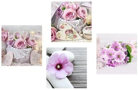 Set di quadri – Fiori romantici con scritta Love