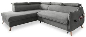Divano letto angolare in velluto grigio chiaro (angolo sinistro) Sweet Harmony - Miuform