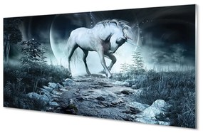 Quadro vetro Luna unicorno della foresta 100x50 cm