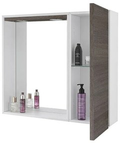 Specchio contenitore 68x61 cm rovere scuro con pensile e LED Way