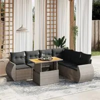 Set Divani da Giardino 7 pz con Cuscini Grigio in Polyrattan 3272215