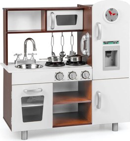 Costway Set di cucina giocattolo per bambini con suoni e luci realistiche, Cucina giocattolo in legno con fornelli Marrone