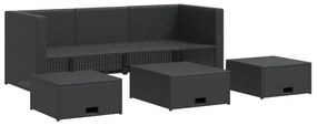 Set divani da giardino 4 pz con cuscini in polyrattan nero