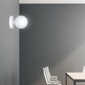 Applique 1 Luce Kalf In Acciaio Bianco A Bracci E Sfera In Vetro Opalino