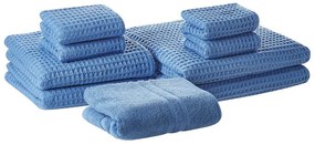 Set di 9 asciugamani in cotone blu AREORA Beliani