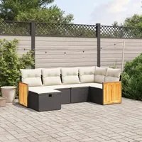 Set Divano da Giardino 6 pz con Cuscini Nero in Polyrattan 3265732