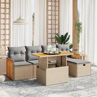 Set Divano da Giardino 6 pz con Cuscini Beige in Polyrattan 3276244