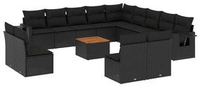 Set Divani da Giardino 14pz con Cuscini in Polyrattan Nero