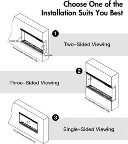 Camino elettrico da parete ad incasso 3 Lati BOSTON130 L127 x P20 x H44 cm