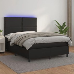 Giroletto A Molle Con Materasso E Led Nero 140x200cm Similpelle /