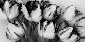 Stampa su tela – Tulipani con tocco primaverile in bianco e nero
