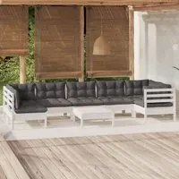 Set Divani da Giardino 8 pz con Cuscini Bianchi Legno di Pino 3096437