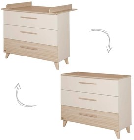Cassettiera per bambini color crema/di colore naturale con effetto rovere con fasciatoio 110x98x75 cm Sidney – Roba