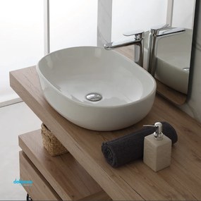 Lavabo D'Appoggio In Ceramica Bianco Lucido Da 60 cm