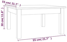 Tavolino da Salotto Grigio 55x55x30 cm Legno Massello di Pino
