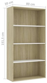 Libreria a 4 Ripiani Bianco e Sonoma 80x30x151,5 cm Multistrato