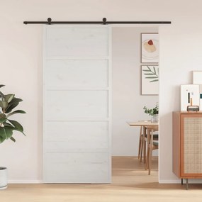 Porta Del Granaio Bianca 90x208 Cm İn Legno Massello Di Pino /