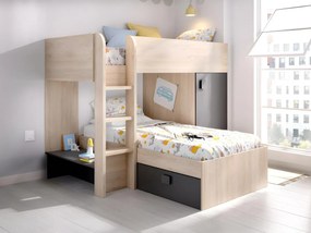 Letto a castello ad angolo reversibile Vani portaoggetti integrati 2 x 90 x 190 cm - Rovere e Antracite - RICARDO