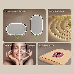 Specchio ovale con retroilluminazione LED – 50x80/50x100 cm con cornice in alluminio argento