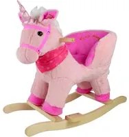 Cavallo a Dondolo per Bambini in Legno e Peluche Unicorno Rosa con Suoni