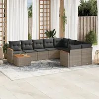 Set Divano da Giardino 10 pz con Cuscini Grigio in Polyrattan 3226319