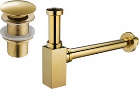 Mexen semi sifone per lavabo quadrato con tappo clic-clac, senza troppopieno, dorato - 7991060-50
