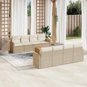 Set Divano da Giardino 9 pz con Cuscini Beige in Polyrattan