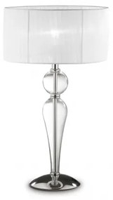 Ideal Lux -  Lampada da comodino DUCHESSA TL1 BIG  - Lampada da tavolo o da comodino grande. Metallo cromato. Elementi decorativi: vetro soffiato. Paralume: tessuto di organza plissettato.