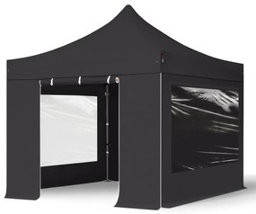 TOOLPORT 3x3 m gazebo pieghevole PVC ignifugo con laterali (finestre panoramiche), PREMIUM acciaio, nero - (600108)